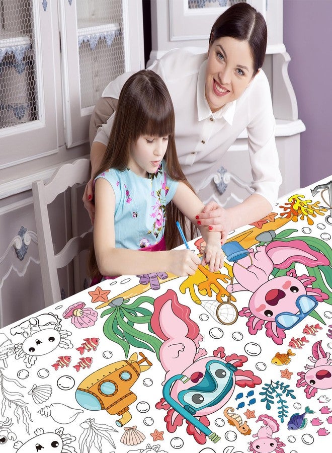 InIsaJace Axolotl Large Coloring Poster, Pink Cute Giant DIY Coloring Table Cloth for Kids Axolotl Party Decorations, Salamander Undersea World Poster Activity Boys Girls(71 X 31 Inches) - Image 3